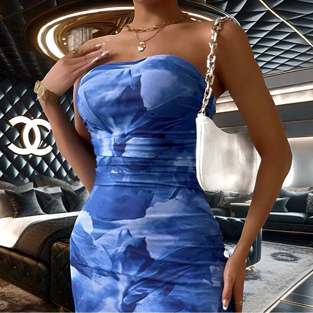 Women's Mesh Strapless Maxi Dress